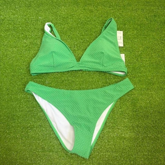 NWT Cupshe Women's Size XL Bikini Two-Piece Kelly Green Textured Bralette - Picture 1 of 4